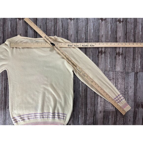 Pringle Of Scotland 100% Cashmere Sweater size 34 color Ivory multi vintage - Picture 4 of 4